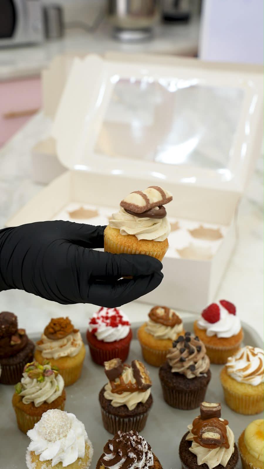 Cupcake Kinder, glaçage chocolat